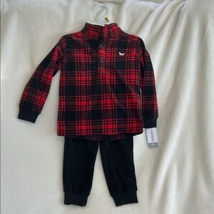 Carter's Red and Black Plaid Shirt with Black Pants Set